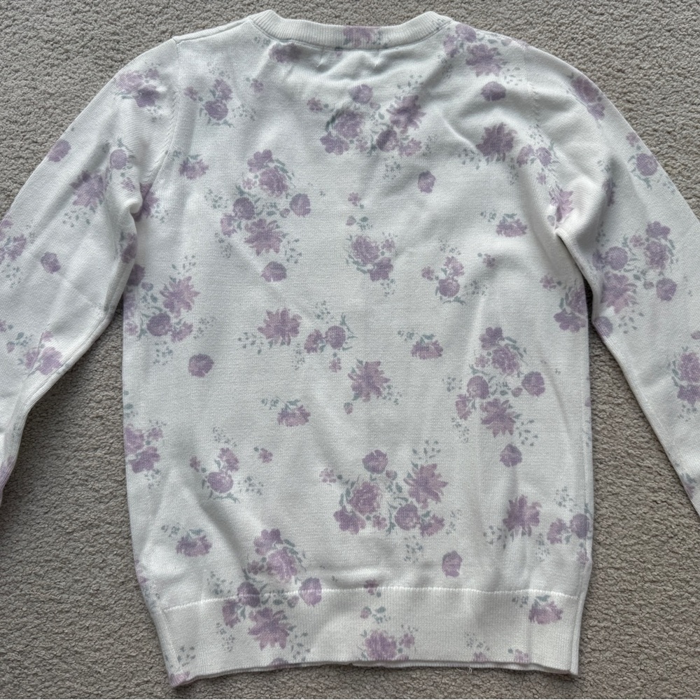 Aeropostale Womens Crew Neck Stretch Cream Purple Floral Button Cardigan Sweater - Picture 8 of 9